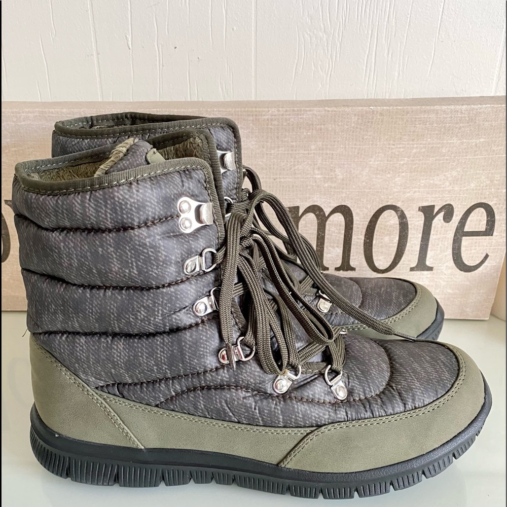 NIB Tony Little Cheeks Puffer Boots Olive Women 11
